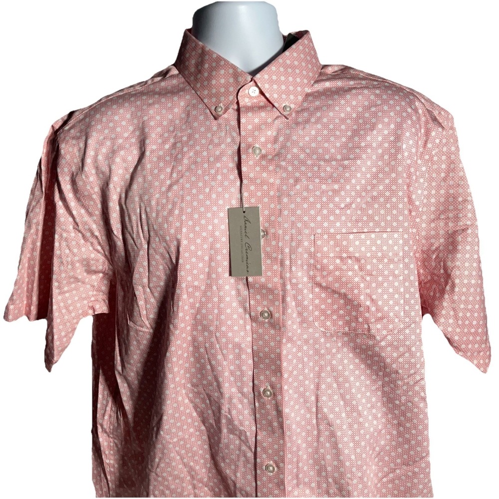 Daniel Cremieux‎ Signature NWT Cotton White Pink Geometric Short Sleeve Shirt XL